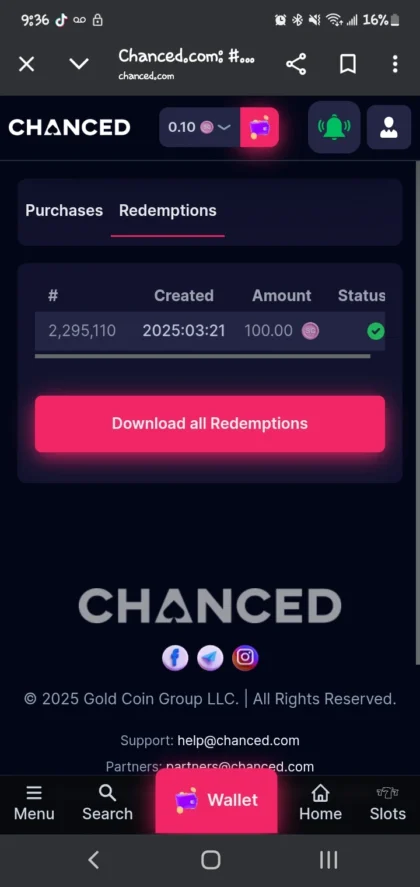 Chanced Casino Review Chanced Redemption Screenshot